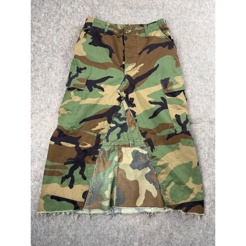 Unbranded Upcycled Camo Maxi Skirt Women Small Green Cotton Cargo Military Y2K